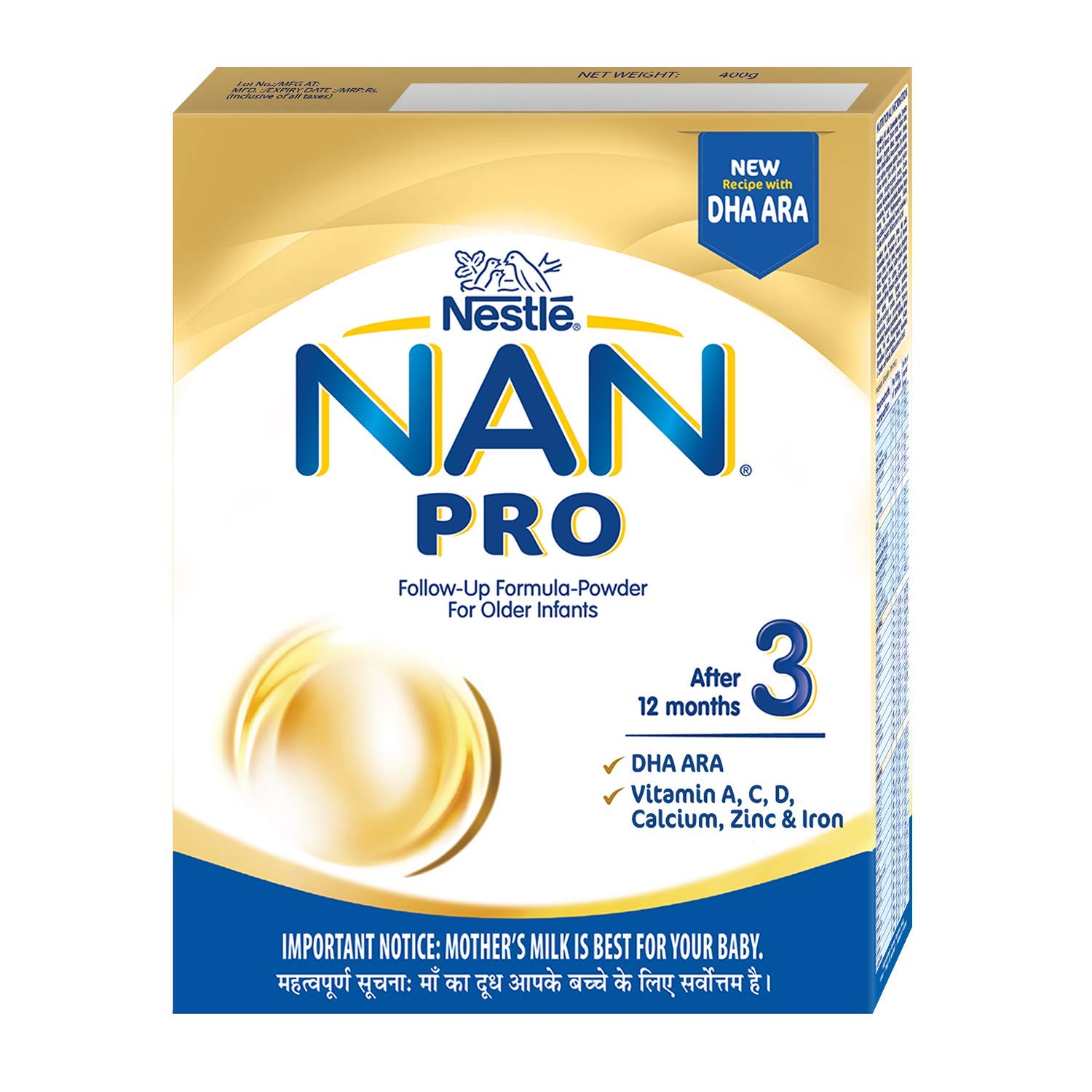 Nestle NAN PRO 3 Follow-up Formula Powder - After 12 months, Stage 3, 400g